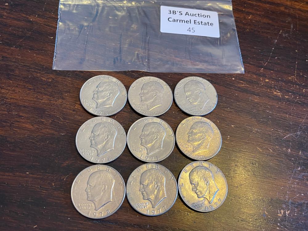 Lot of 9 misc. 1970's dollars