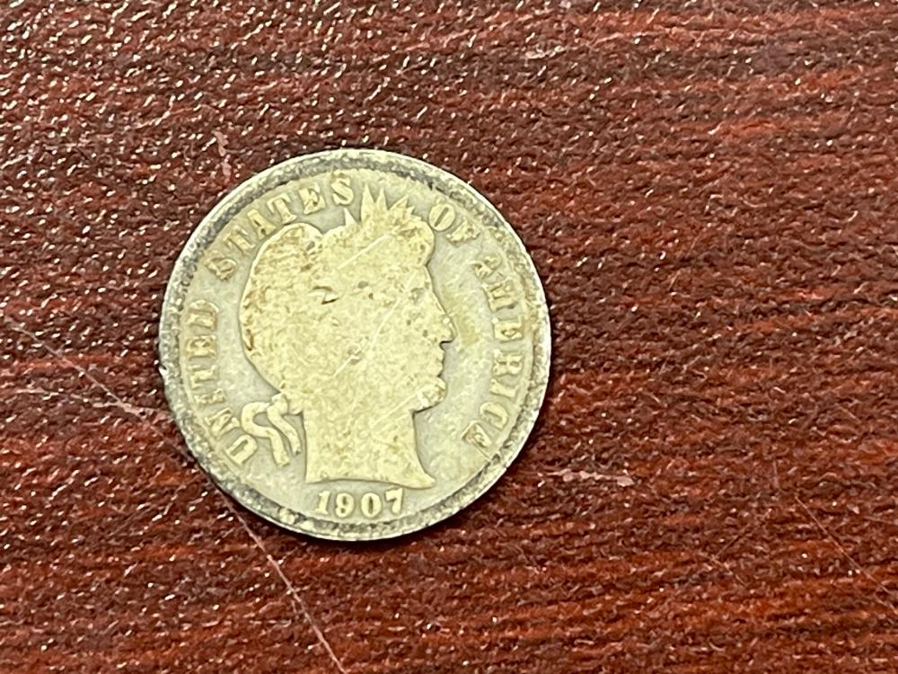 1907-P BARBER DIME