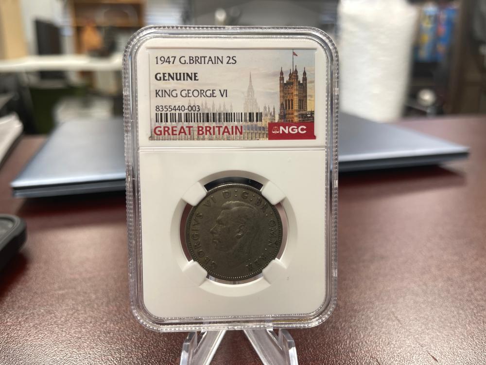 NGC GENUINE KING GEORGE VI 1947 BRITISH 2 SHILLINGS