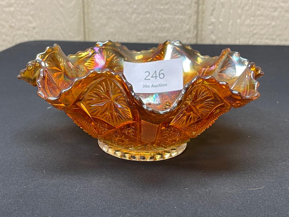 Vintage Imperial Marigold Star and file ruffled bowl 3inch tall 7 Inch Diam.