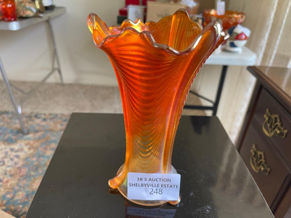 8" Marigold Carnival Glass vase