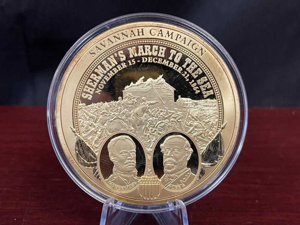 70MM GOLD LAYERED "SHERMAN'S MARCH TO THE SEA" COMMEMORATIVE ROUND