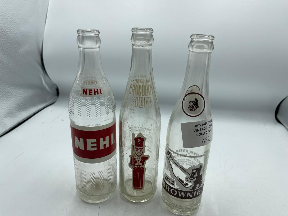 Vintage Brownie,Nehi and Chocolate soldier glass bottles