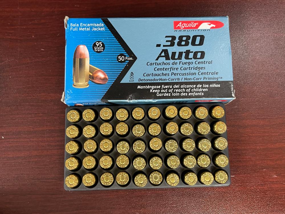 BOX OF 50 AGUILA 95 GRAIN .380 AUTO FMJ ROUNDS