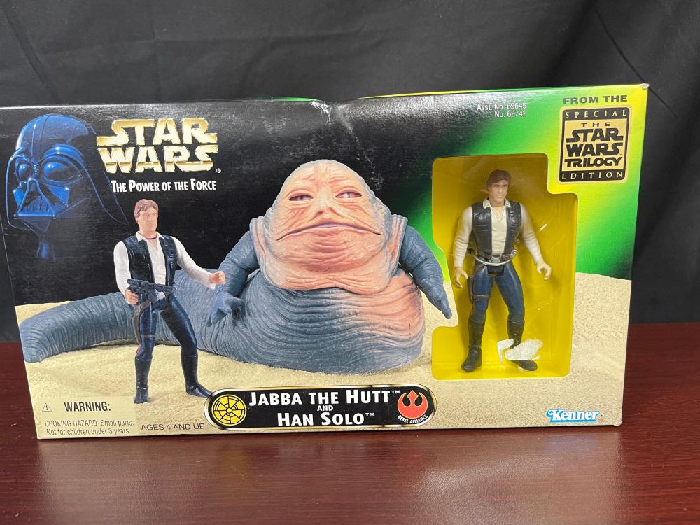SEALED 1997 KENNER STAR WARS "JABBA THE HUTT AND HAN SOLO" POWER OF THE FORCE ACTION FIGURE SET