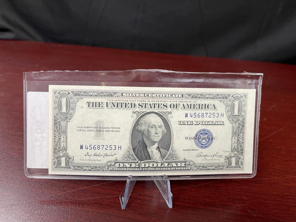 OFF CENTER UNC. 1935-E $1 SILVER CERTIFICATE