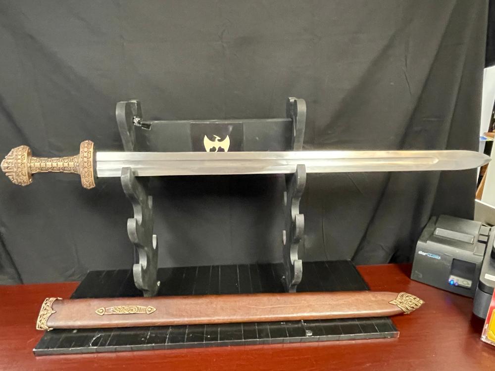 32" HEAVY DOUBLE EDGED SWORD WITH SCABBARD…SHARPENED