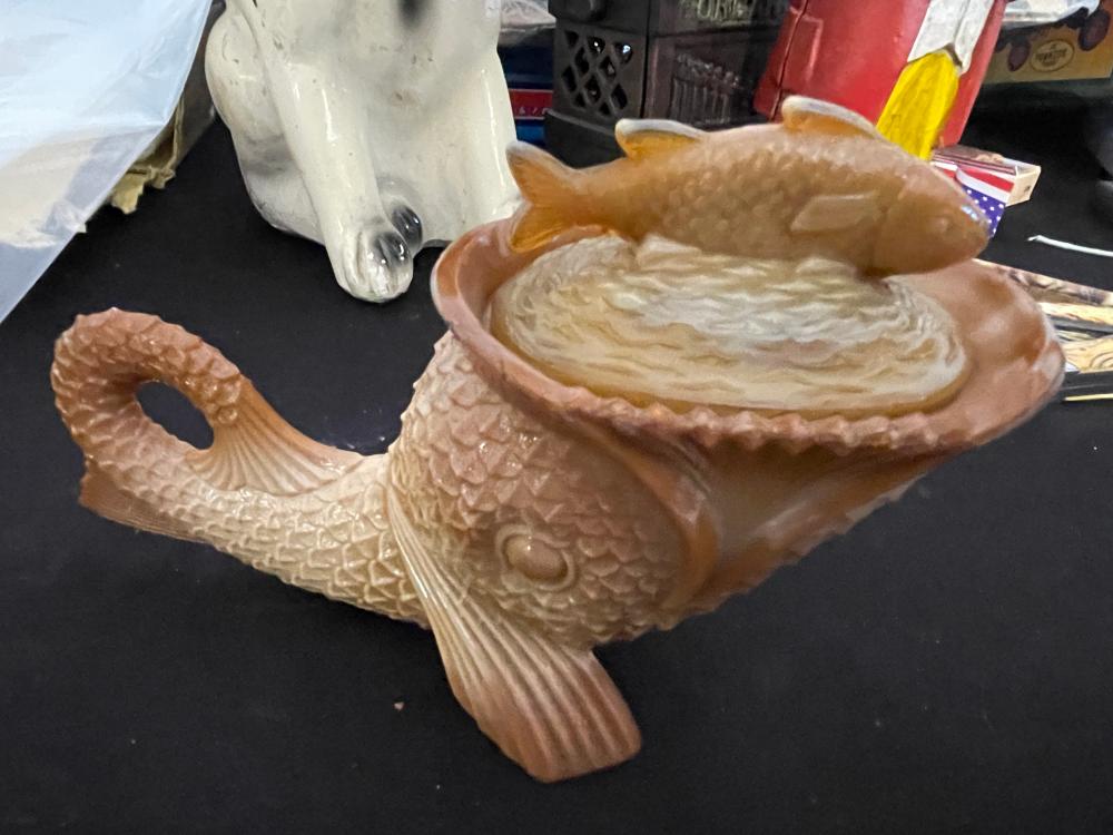 Vintage chocolate glass greentown dolphin