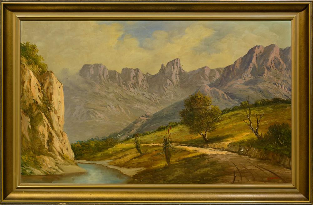 J.L. Faure (SA 20th C) Oil, Mountain Landscape, Signed, 55 x 90