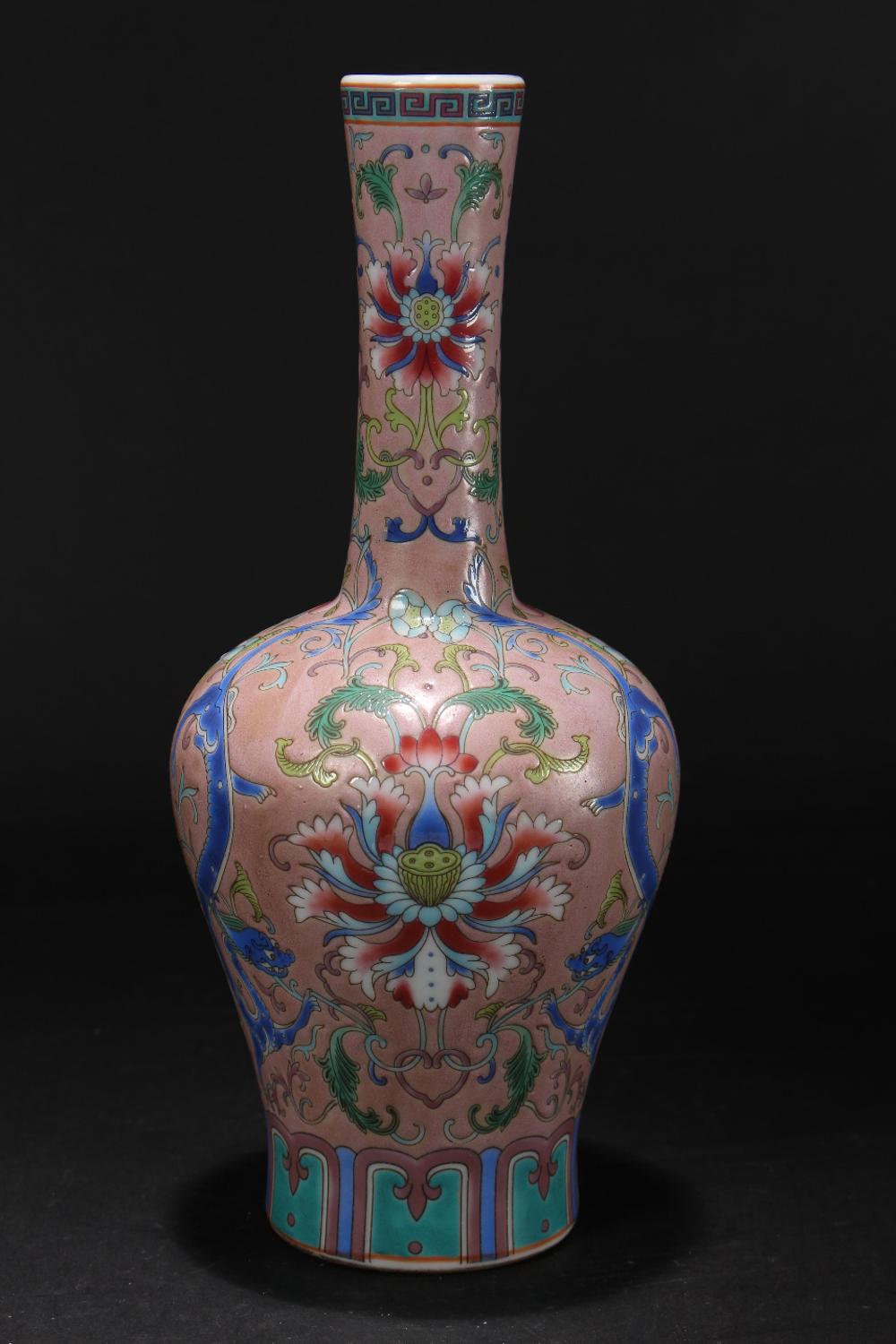 A Chinese Bat-framing Longlife-symbol Porcelain Fortune Vase