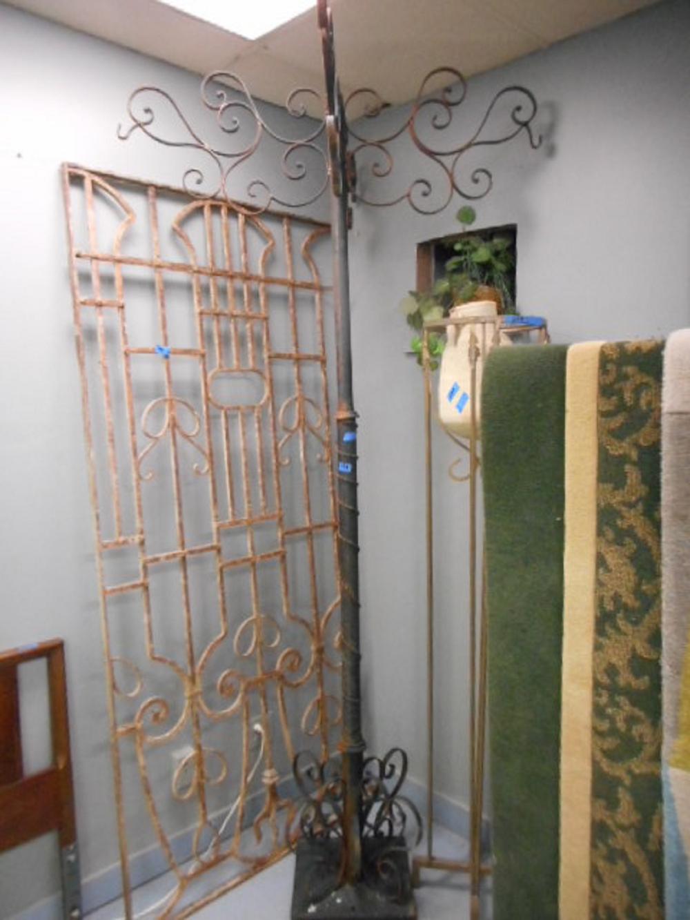 Antique Victorian Iron post with ornate planters hooks architectural