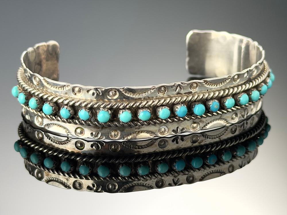 Zuni Snake Eye Turquoise Sterling Silver Cuff Bracelet Jason & Pearl Ukestine