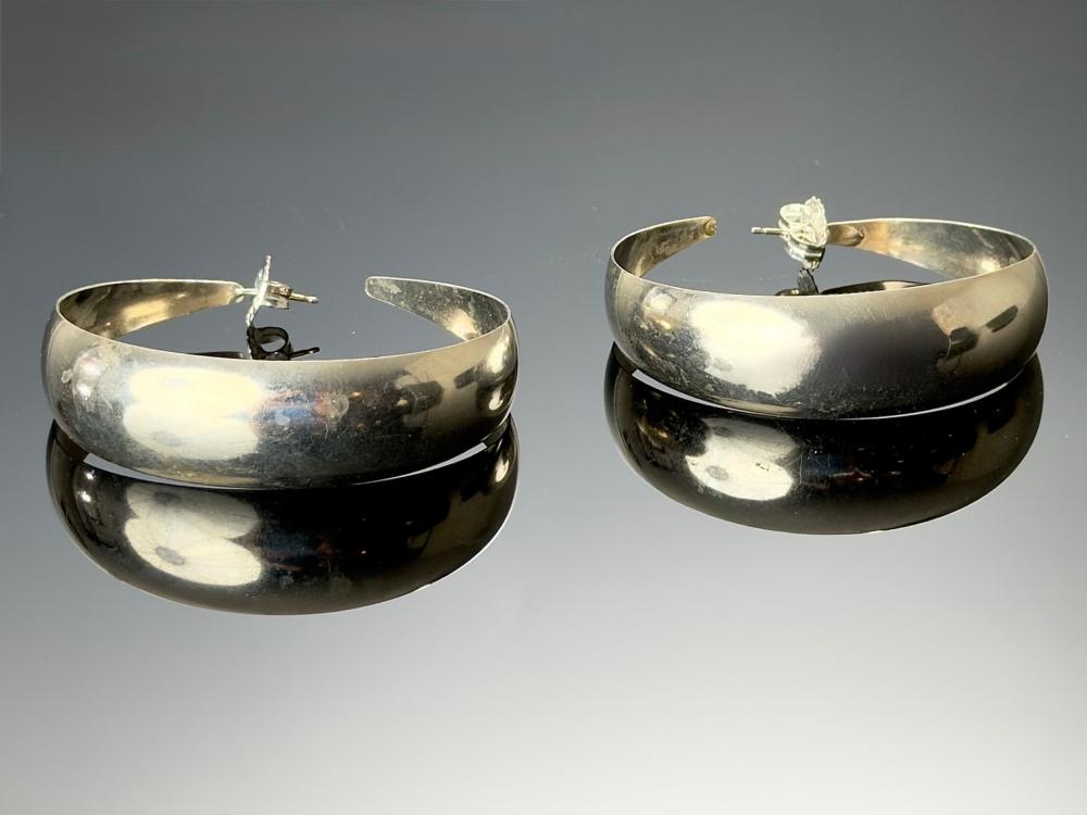 Vintage Sterling Silver Tapered Crescent Hoop Earrings 14g 925 Post Backs