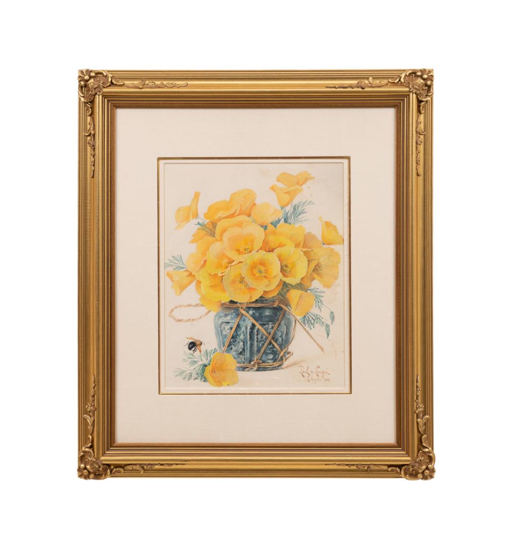 Paul De Longpre, "California Poppies in a Green Ginger Jar" - 1903, Watercolor