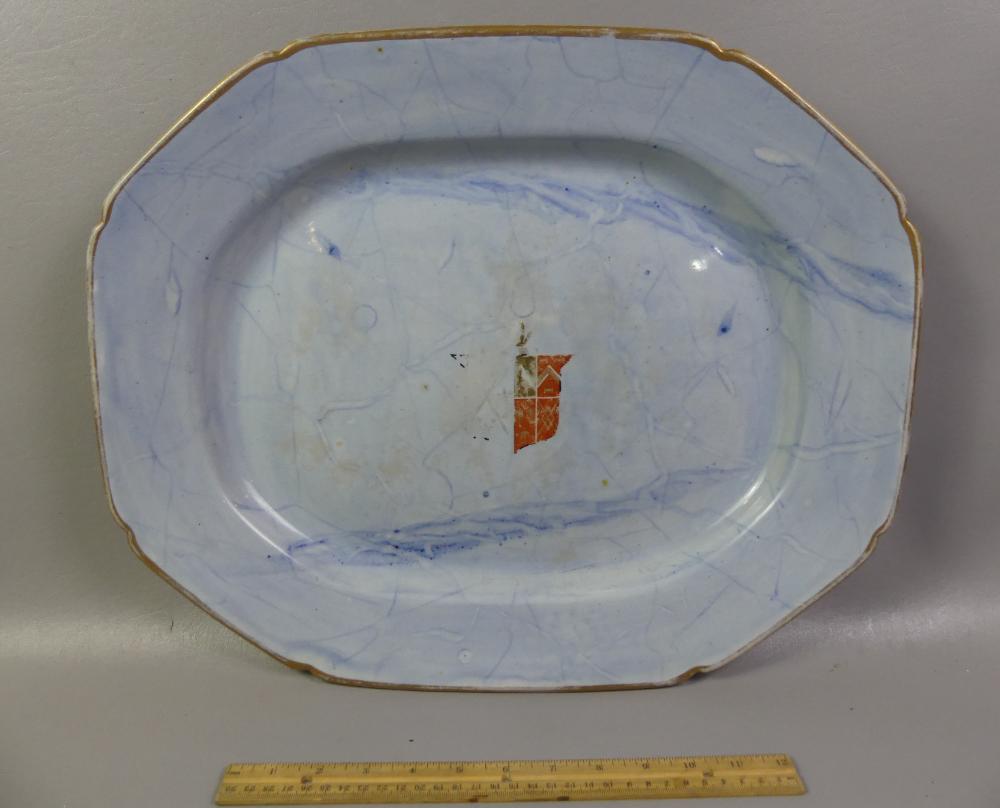 LARGE ANTIQUE CHINESE BLUE ARMORIAL PLATTER