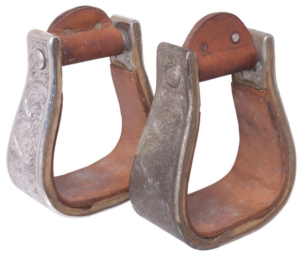 (PAIR) DIABLO ENGRAVED STERLING SILVER SADDLE STIRRUPS