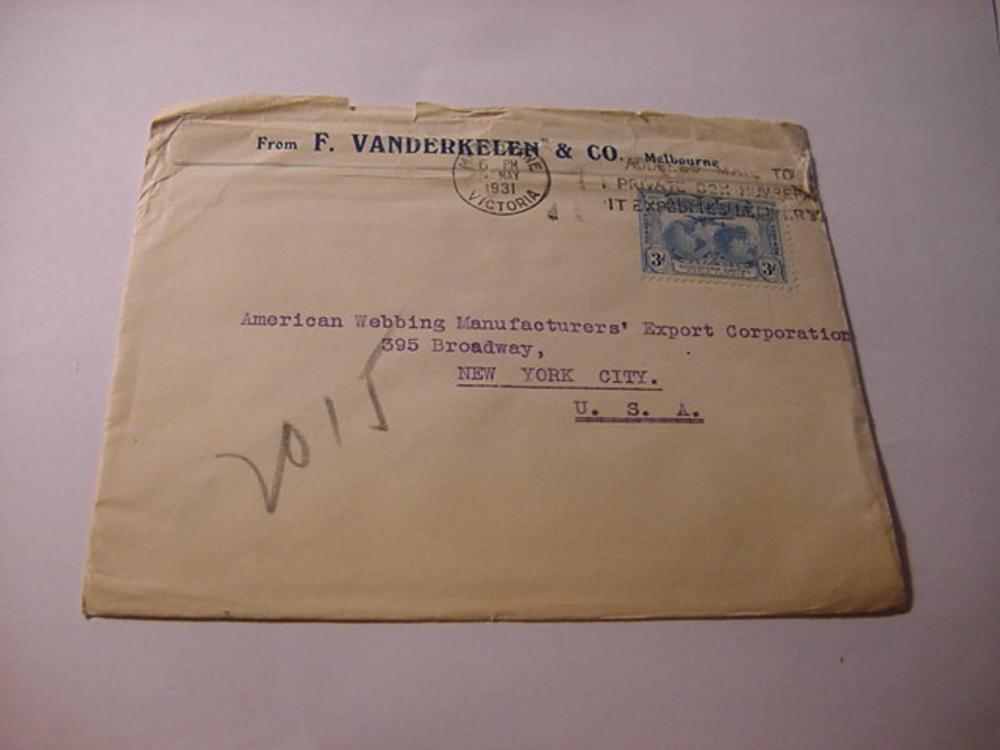 1931 MELBOURNE, AUSTRALIA TO NEW YORK, N.Y. AIRMAIL COVER