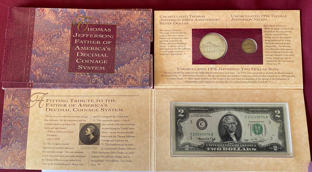 The Thomas Jefferson Coinage & Currency Set - Includes 1993 Commemorative Silver Dollar
