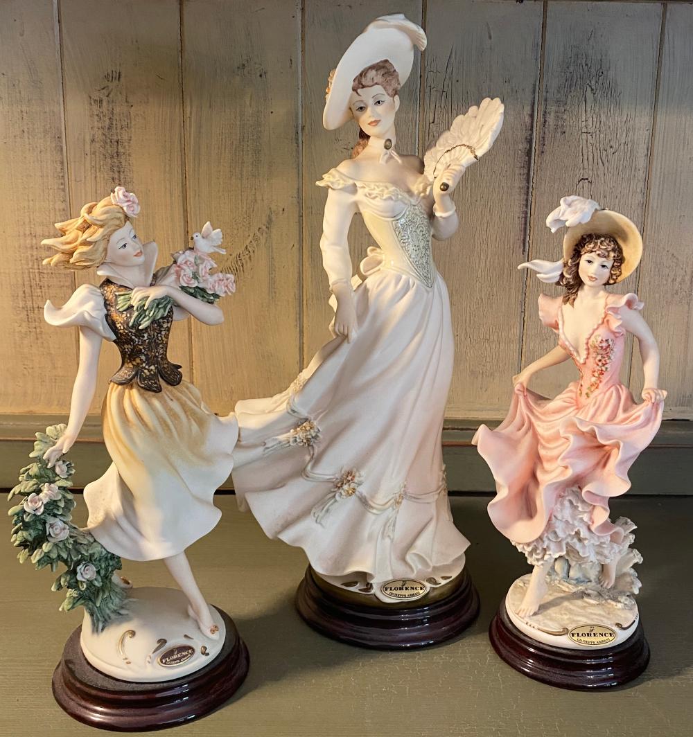 Three Giuseppe Armani Florence Figurines - 'Spring Time', 'Ebb Tide', and 'Vanessa' (has Box) - Absolutely No Shipping