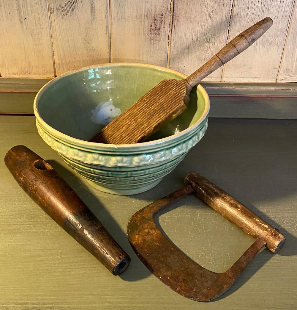 Batter Bowl with Kitchen Items - Butter Paddle, Etc.