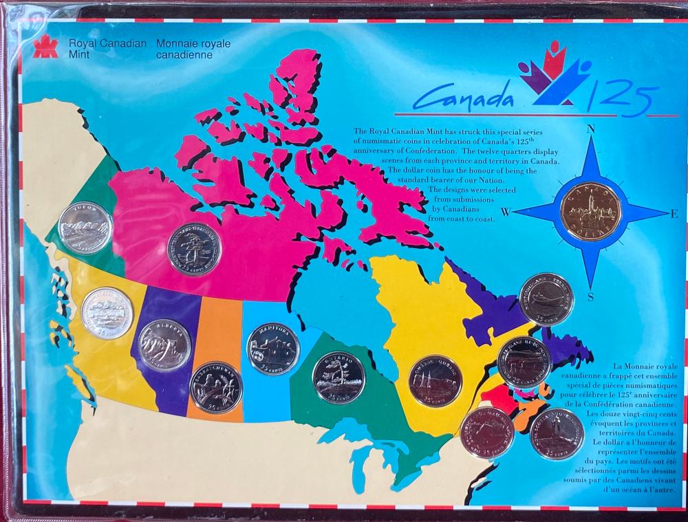 Canadian 125th Anniversary Coin Set - 12 Quarters & Dollar Coin