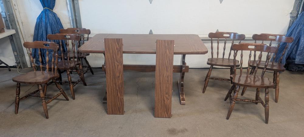 table with 2 leaves & 6 cha... image