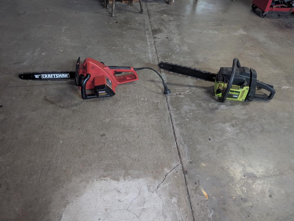 craftsman electric chainsaw and a poulan gas chainsaw