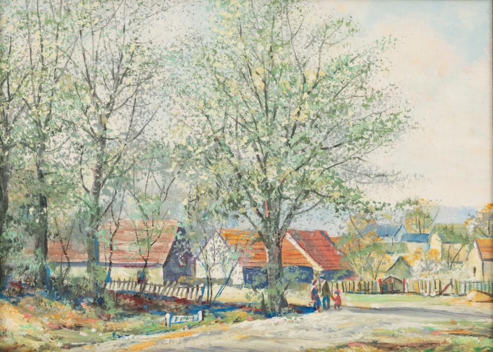 Oil on Canvas, Later 20th C., 'Villagescape', H 11" W 15.25"