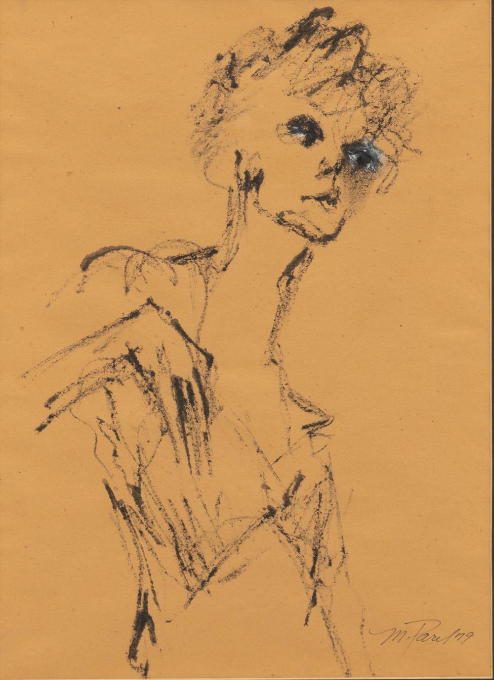 M. Parel Ink Drawing on Paper 1979, H 18" W 12.5"