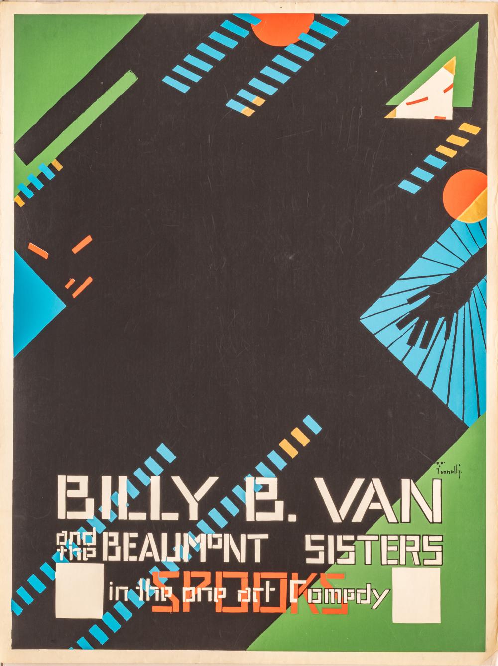 Alfonso Iannelli (AMERICAN/ITALIAN, 1888-1965) Silkscreen Poster, Ca. 1968, 'Billy B. Van and the Beaumont Sisters', H 40" W 29.75"