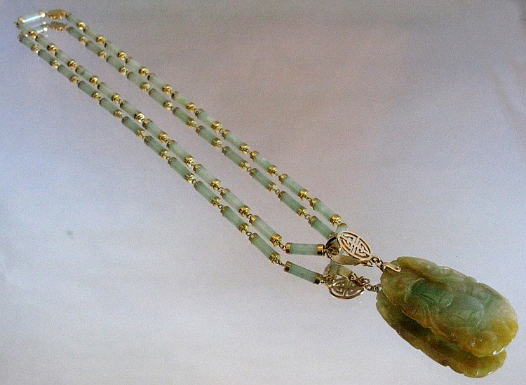 CHINESE JADE & 14K GOLD NEC... image