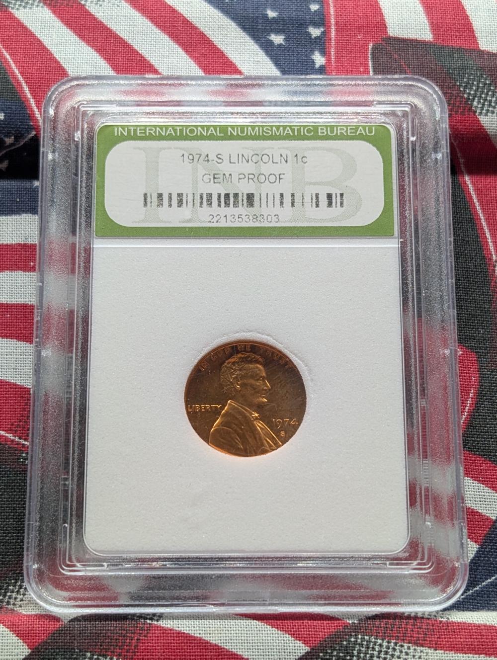 1974-S Lincoln Memorial Cent - Slabbed International Numismatic Bureau - GEM PROOF