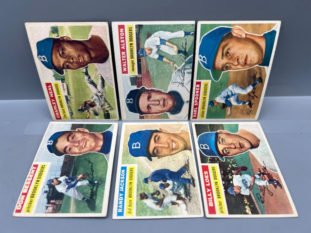 (Lot Of 6) 1956 Topps Baseball - Brooklyn Dodgers Singles W/ Walter Alston - #8, #83, #184, #223, #270, #299