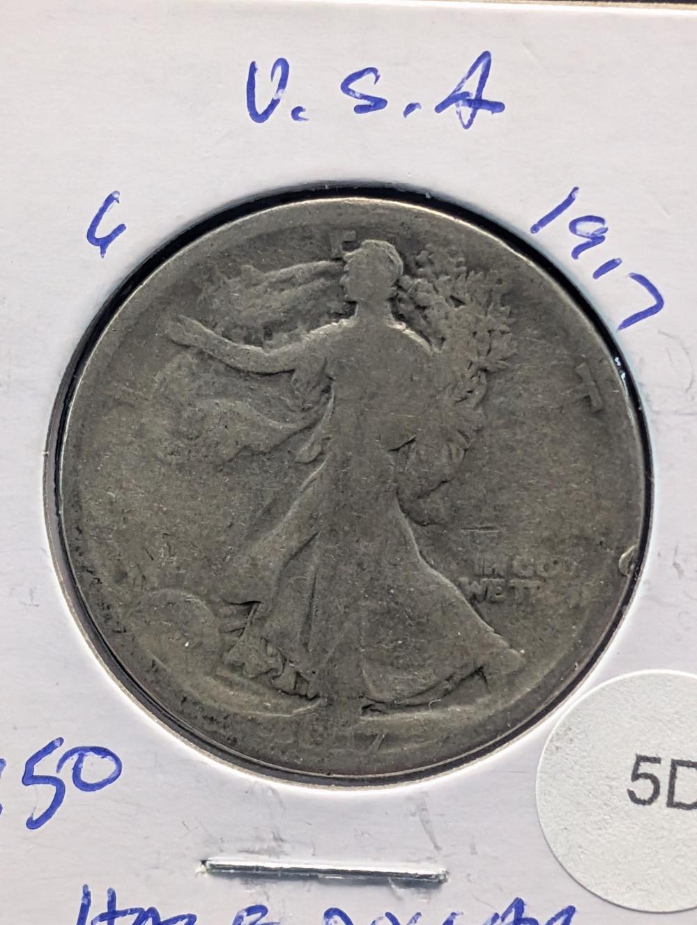 1917 90% Silver Walking Liberty Half Dollar - Better Teen Date!