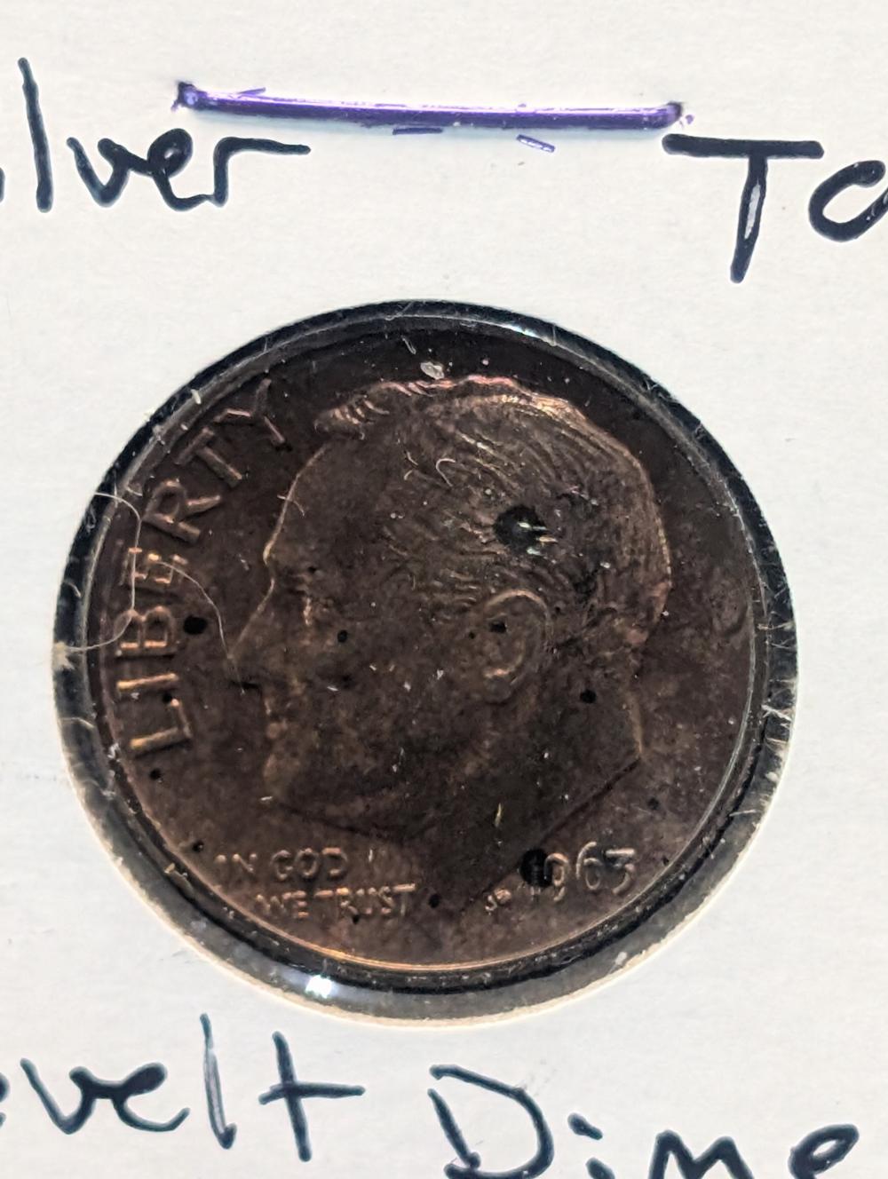 1963-P Proof 90% Silver Toned Roosevelt Dime, Cut From Proof Set