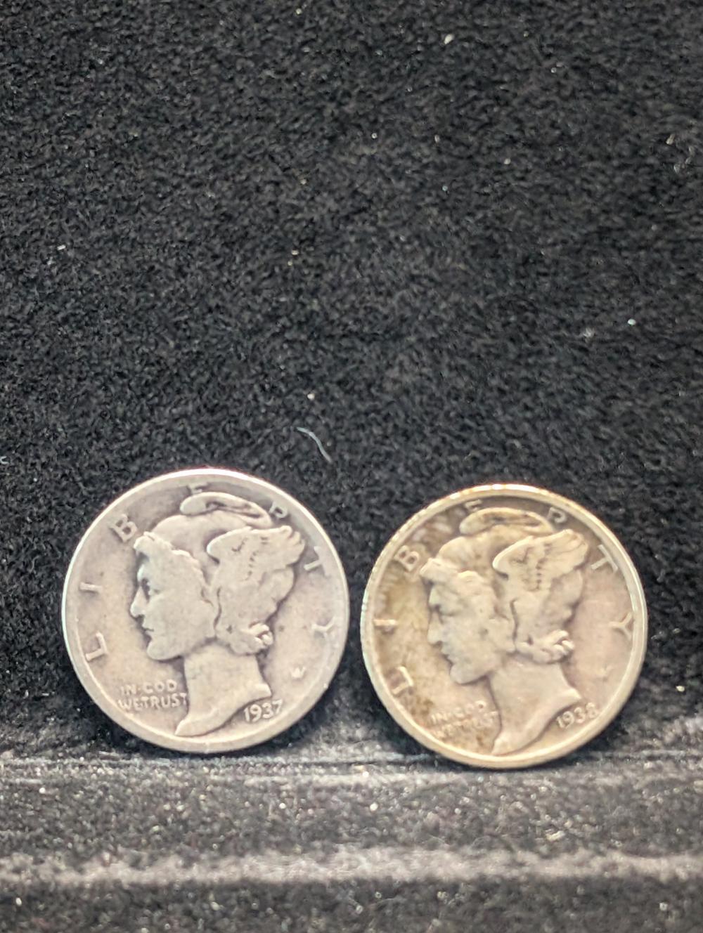 1937-P & 1938-P Mercury Dimes