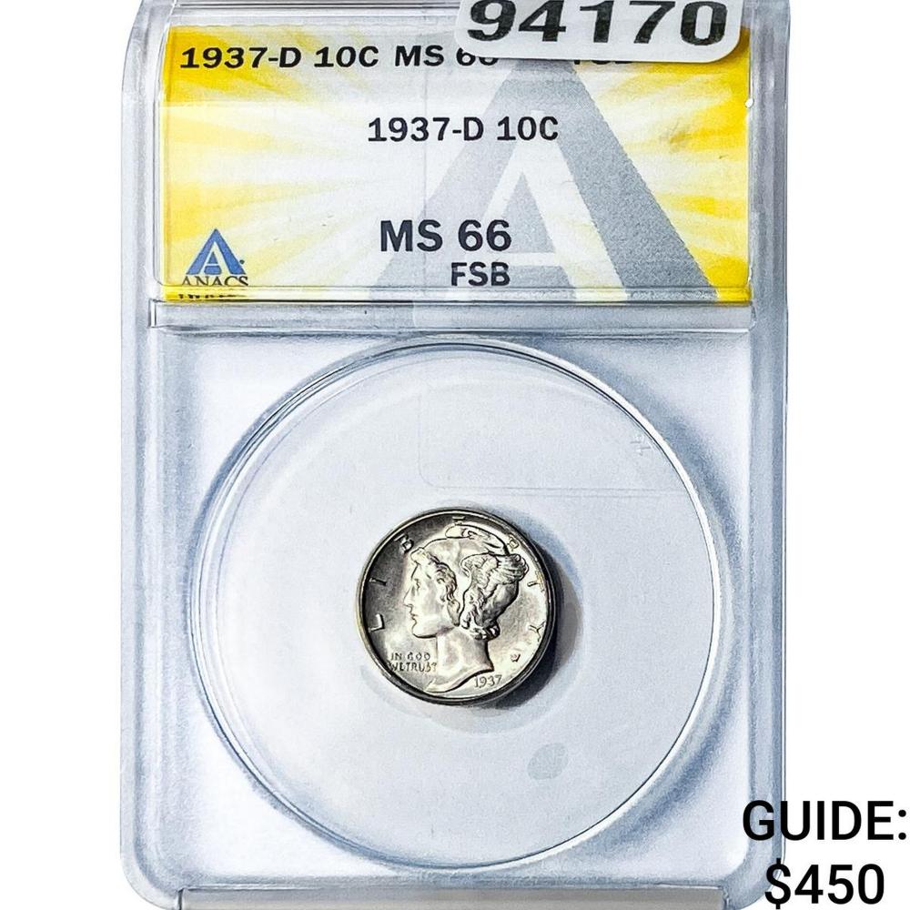 1937-D Mercury Silver Dime ANACS MS66 FSB