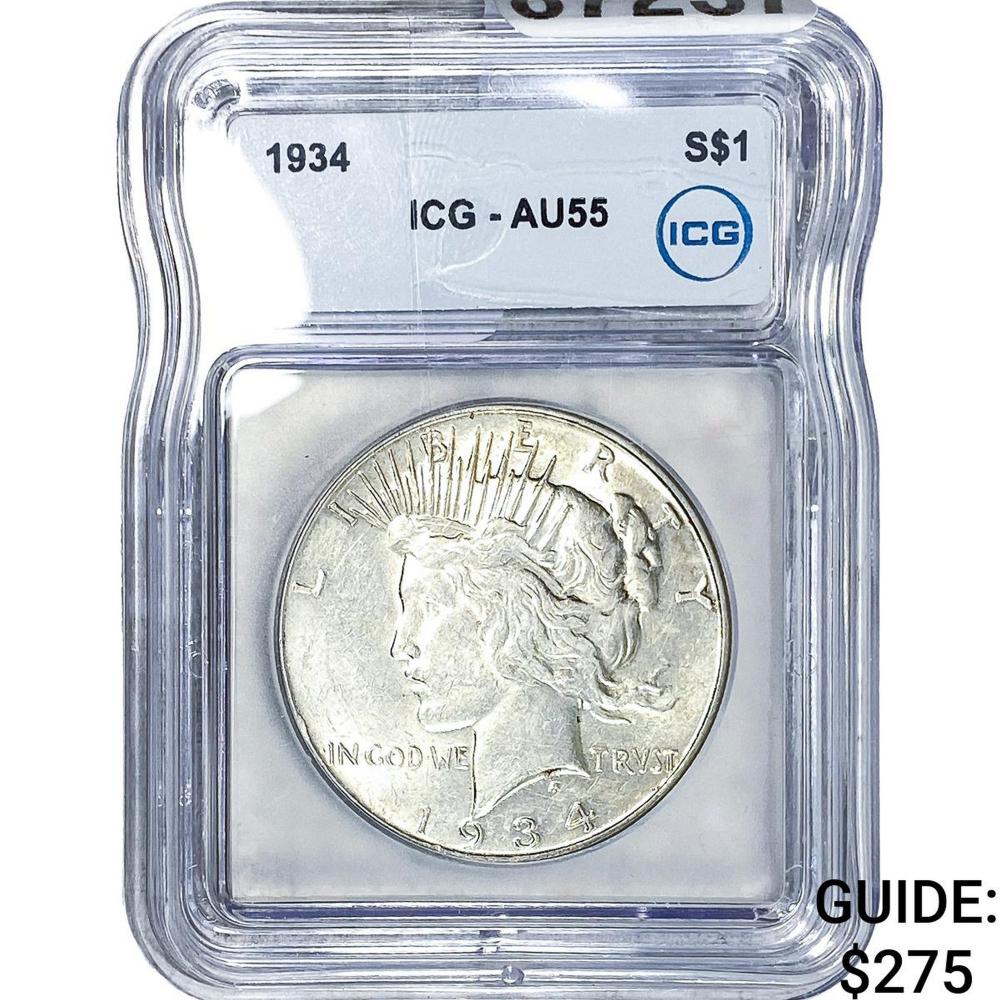 1934 Silver Peace Dollar ICG AU55