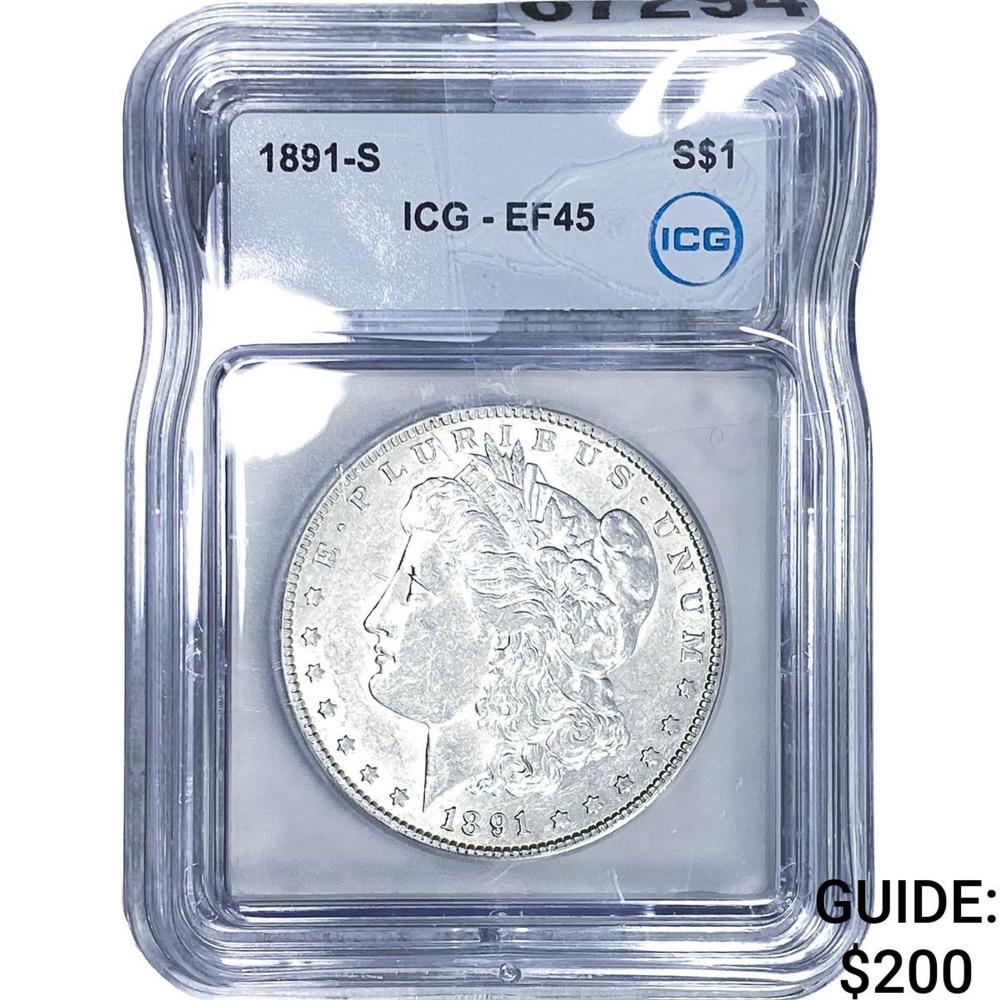 1891-S Morgan Silver Dollar ICG EF45