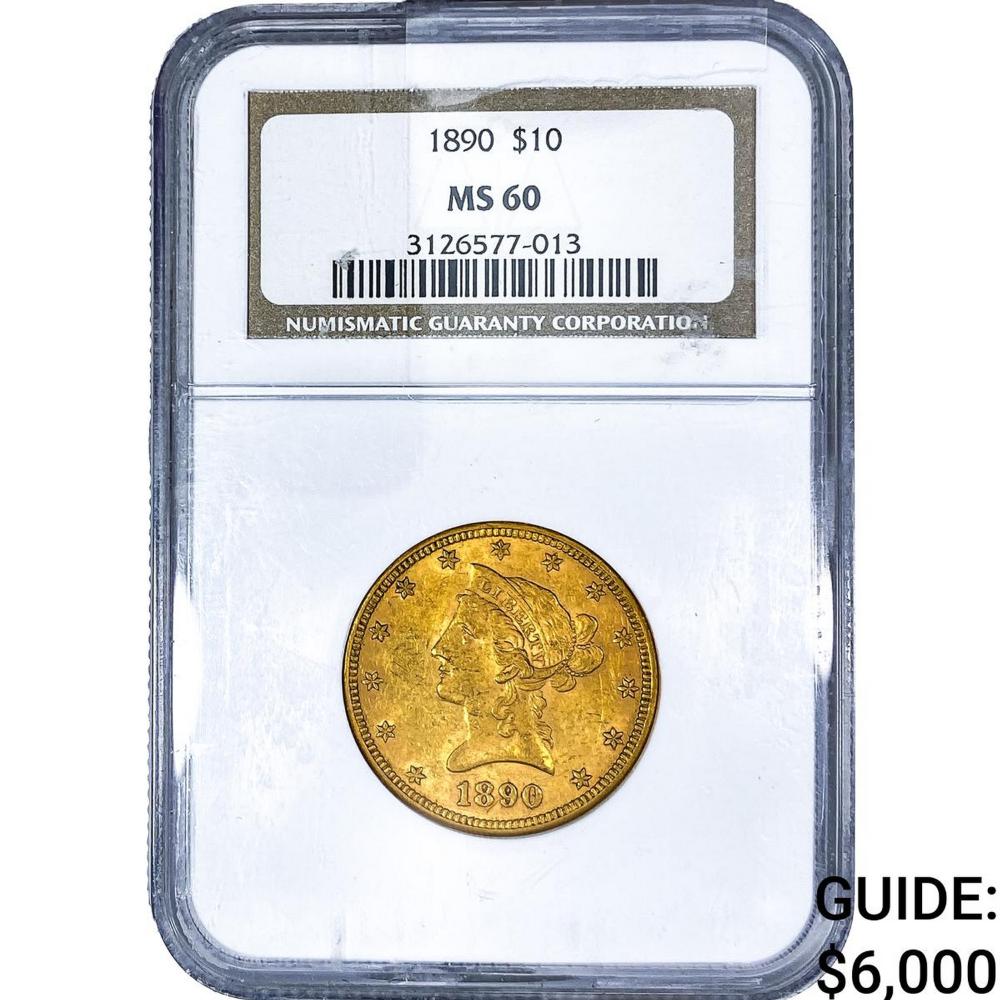 1890 $10 Gold Eagle NGC MS60 image