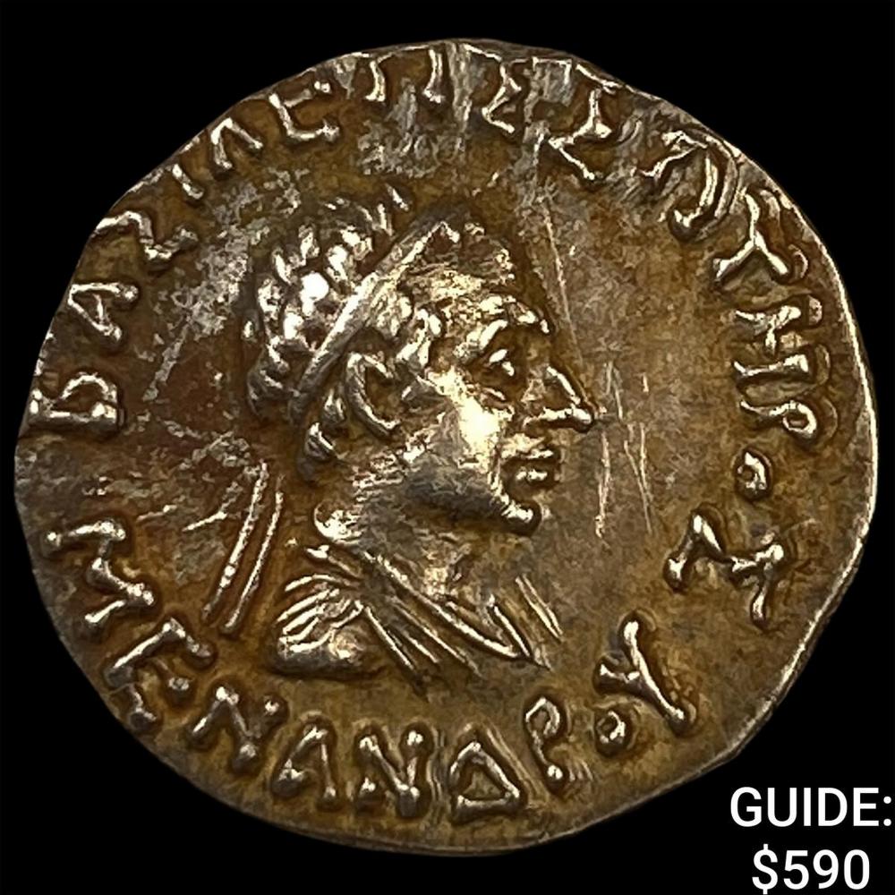 Greek Menander I Soter 155-130 BC Silver Drachm