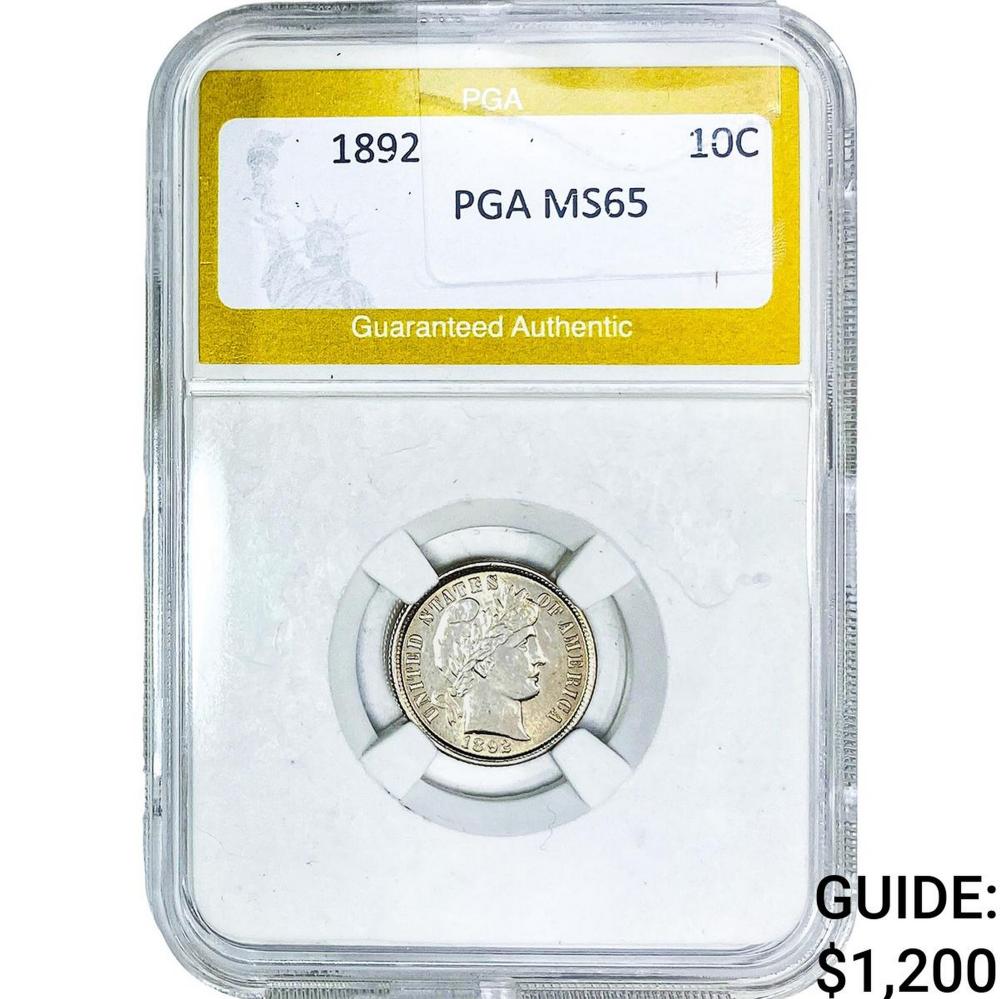 1892 Barber Dime PGA MS65