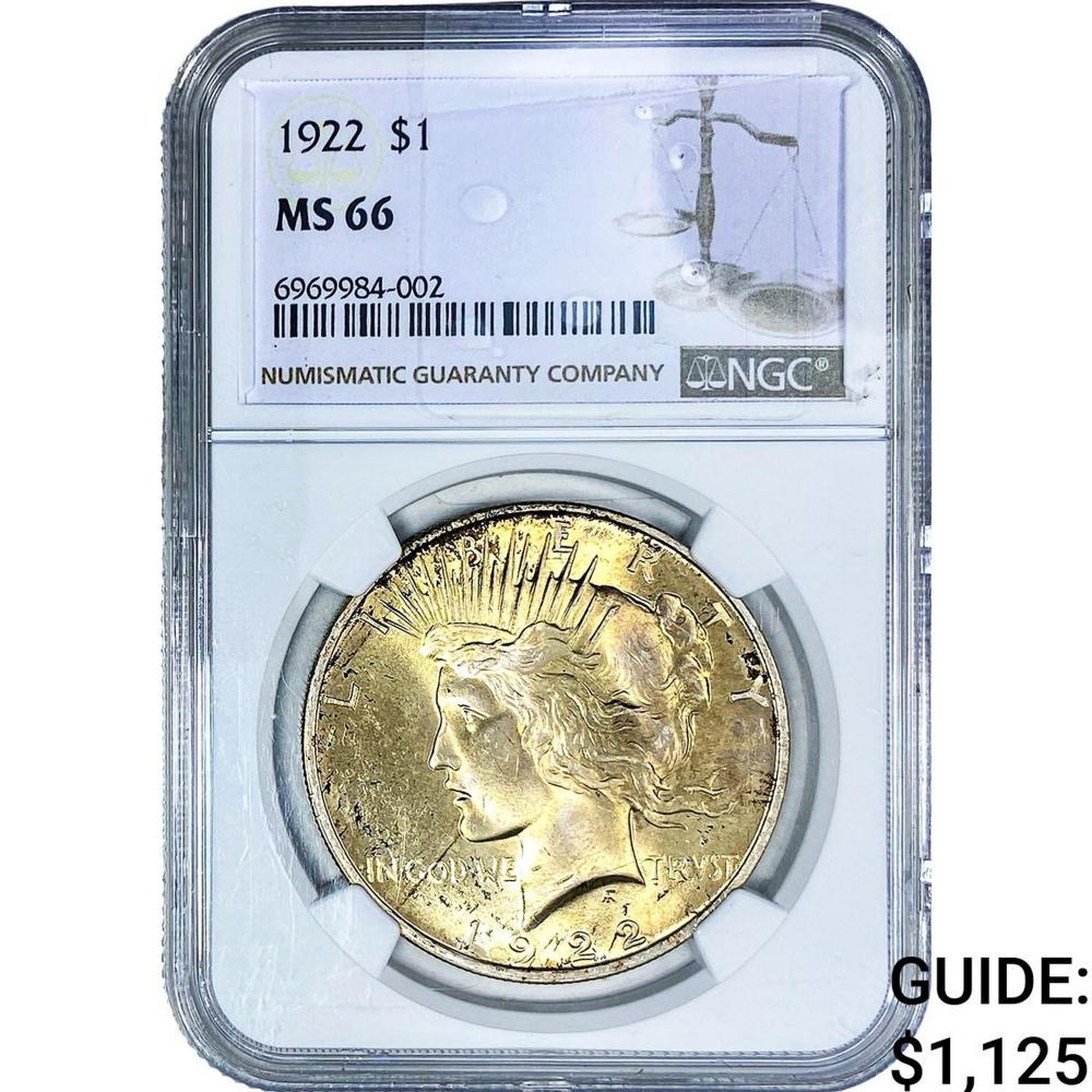 1922 Silver Peace Dollar NGC MS66