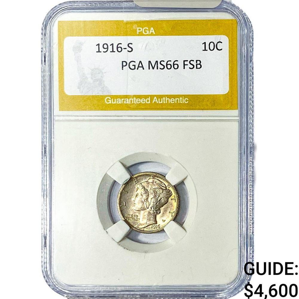 1916-S Mercury Silver Dime PGA MS66 FSB