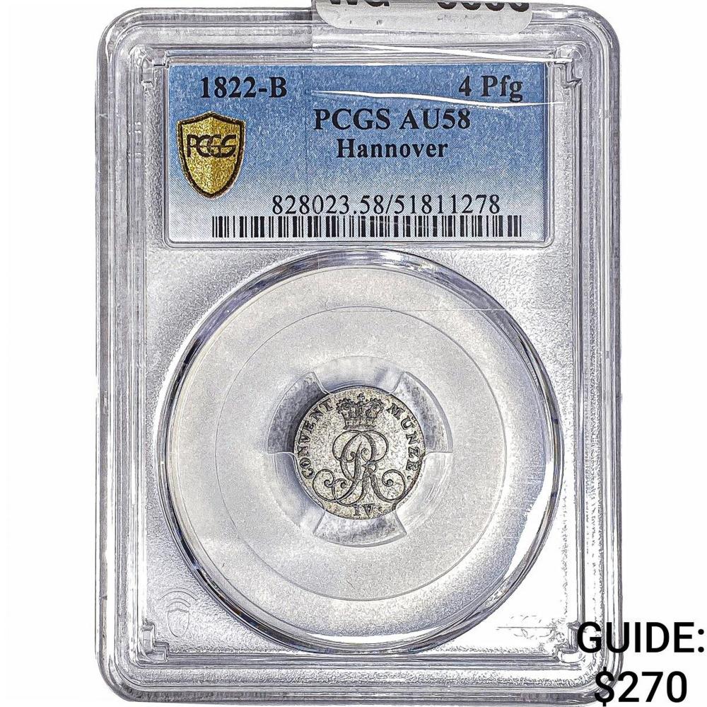 1822-B Hanover Silver 4 Pfennig PCGS AU58