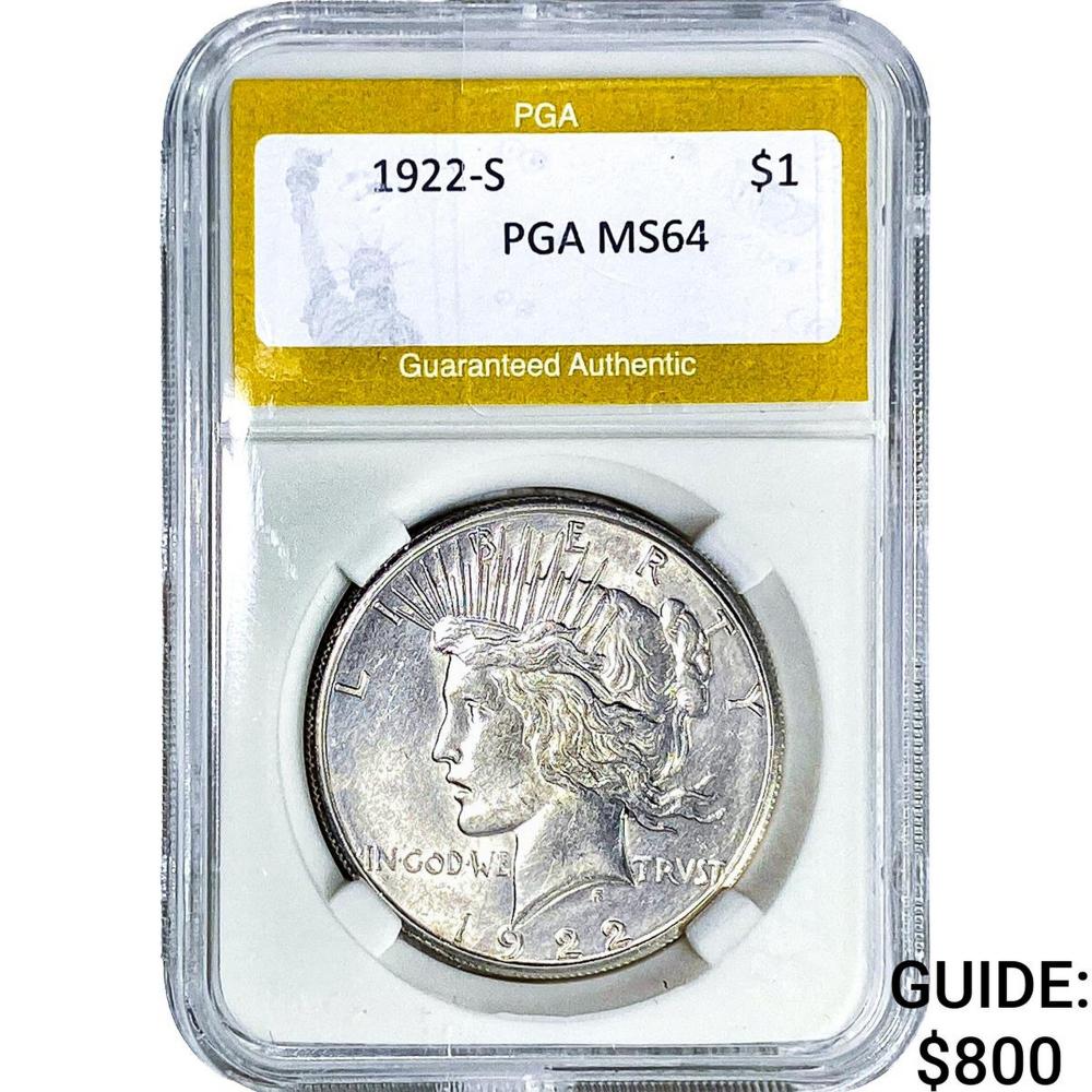 1922-S Silver Peace Dollar PGA MS64