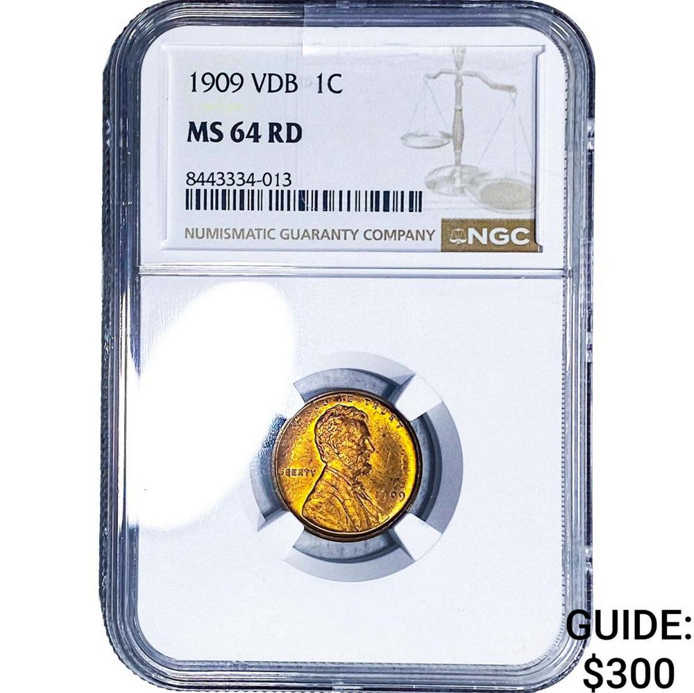 1909 VDB Wheat Cent NGC MS64 RD