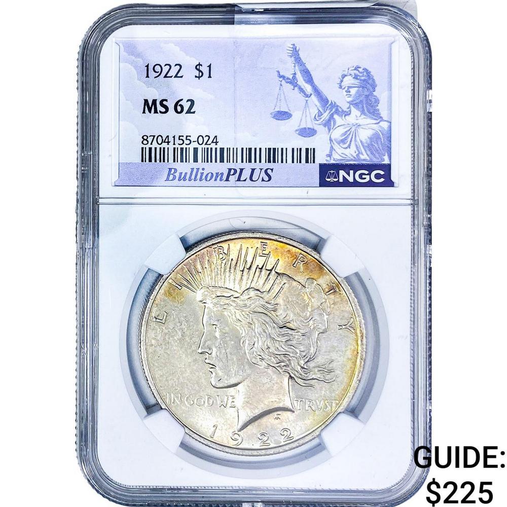 1922 Silver Peace Dollar NGC MS62