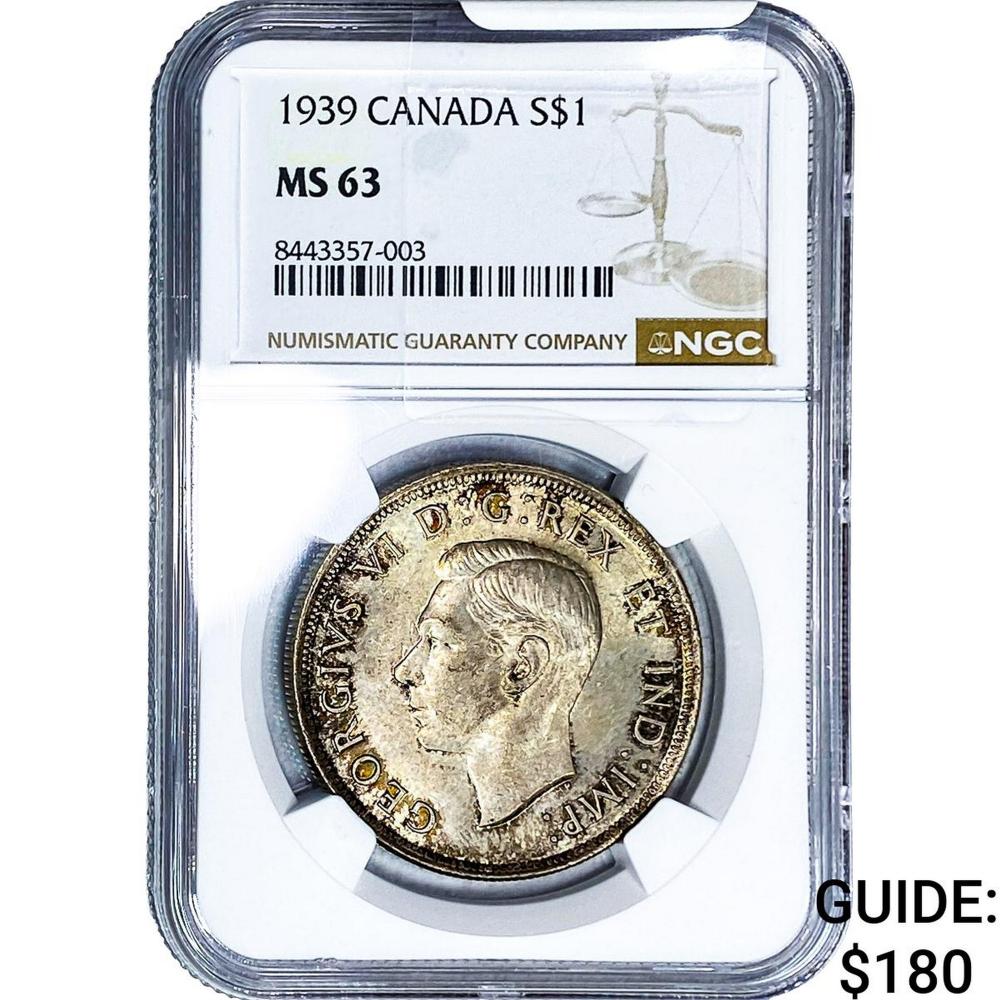 1939 Canada Silver Dollar NGC MS63