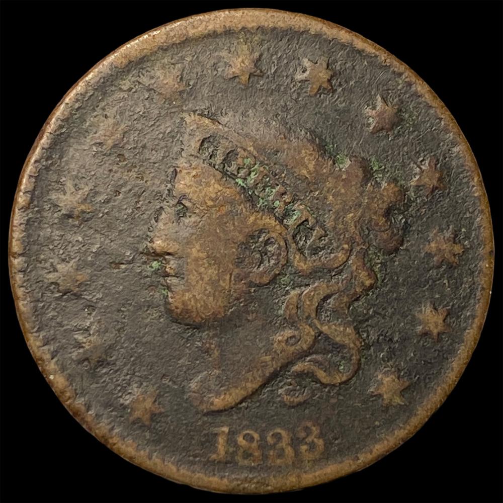 1833 Coronet Head Large Cent NEARLY UNCIRCULATED
